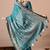 Women's teal zari woven stripes cotton silk blend saree with unstitched piece