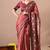 Women's coral zari woven stripes cotton silk blend saree with unstitched piece