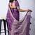 Women's purple zari woven stripes cotton silk blend saree with unstitched piece
