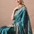 Women's teal zari woven stripes cotton silk blend saree with unstitched piece