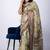 Women's green geometric print cotton silk blend saree with unstitched piece