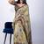 Women's green geometric print cotton silk blend saree with unstitched piece