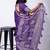 Women's blue zari woven stripes cotton silk blend saree with unstitched piece