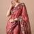 Women's coral zari woven stripes cotton silk blend saree with unstitched piece