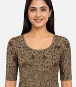 Khaki warli printed inner cotton lining side (smocked) stretchable top readymade saree blouse