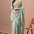 Women's green floral print chiffon saree with unstitched piece