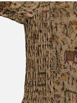 Khaki warli printed inner cotton lining side (smocked) stretchable top readymade saree blouse 3
