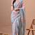 Women's grey floral print chiffon saree with unstitched piece