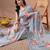 Women's grey floral print chiffon saree with unstitched piece