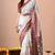 Women's off white quirky print cotton silk blend saree with unstitched piece