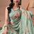 Women's green floral print chiffon saree with unstitched piece