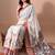 Women's off white quirky print cotton silk blend saree with unstitched piece