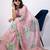 Women's pink floral print chiffon saree with unstitched piece