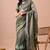 Women's green floral print cotton blend saree with unstitched piece