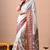 Women's off white quirky print cotton silk blend saree with unstitched piece