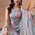 Women's grey floral print chiffon saree with unstitched piece