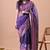 Women's purple floral print cotton blend saree with unstitched piece
