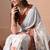 Women's off white quirky print cotton silk blend saree with unstitched piece