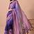 Women's purple floral print cotton blend saree with unstitched piece