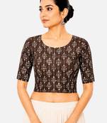 Brown printed inner cotton lining side (smocked) stretchable top readymade saree blouse