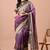 Women's purple floral print cotton blend saree with unstitched piece