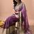 Women's purple floral print cotton blend saree with unstitched piece