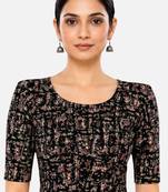 Black kalamkari printed inner cotton lining side (smocked) stretchable top readymade saree blouse