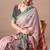 Women's pink quirky print cotton silk blend saree with unstitched piece
