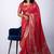Women's red block print cotton silk blend saree with unstitched piece