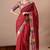 Women's red embellished georgette saree with unstitched piece