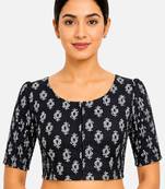 Black printed inner cotton lining side (smocked) stretchable top readymade saree blouse