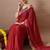 Women's red embellished georgette saree with unstitched piece