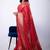 Women's red block print cotton silk blend saree with unstitched piece