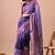 Women's purple floral print cotton blend saree with unstitched piece