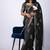 Women's black block print cotton silk blend saree with unstitched piece