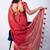 Women's red block print cotton silk blend saree with unstitched piece