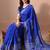 Women's blue block print cotton silk blend saree with unstitched piece