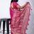 Women's pink zari woven stripes cotton silk blend saree with unstitched piece