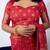 Women's red block print cotton silk blend saree with unstitched piece