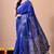 Women's blue block print cotton silk blend saree with unstitched piece
