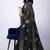 Women's black block print cotton silk blend saree with unstitched piece