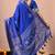 Women's blue block print cotton silk blend saree with unstitched piece