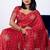 Women's red block print cotton silk blend saree with unstitched piece