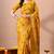 Women's mustard block print cotton silk blend saree with unstitched piece