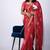 Women's red block print cotton silk blend saree with unstitched piece
