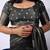Women's black block print cotton silk blend saree with unstitched piece