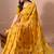 Women's mustard block print cotton silk blend saree with unstitched piece
