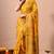 Women's mustard block print cotton silk blend saree with unstitched piece