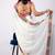 Women's white embellished georgette saree with unstitched piece