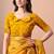 Women's mustard block print cotton silk blend saree with unstitched piece